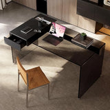 53.14" Modern Tempered Glass Executive Desk with Drawer, Black Wood Finish and Tempered Glass Legs