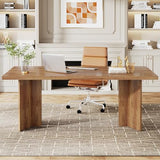 63-inch Executive Desk, Vintage Home Office Computer Desk with Large Tabletop, Walnut Brown