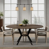 42"-58" Extendable Round Dining Table for 4-6, Kitchen Oval Table with Hidden Leaves & Storage Shelf