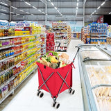 Goplus Folding Shopping Cart with Wheels, Grocery Cart with Removable Oxford Cloth Liner