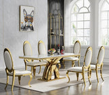 HomVent 68''Gold Faux Marble Dining Table Set with 6 Leather Chair