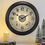 CLXEAST Illuminated Indoor Outdoor Clocks Waterproof 18 inch with Smart Night Light Sensor,Large Wall Clock with Thermometer & Hygrometer,Oil Rubbed Bronze Black,Spring Outdoor Decor