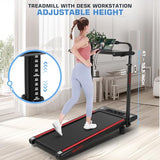 Treadmill with Desk Workstation & Adjustable Height, 450 LBS Weight Capacity, Folding Treadmill with 15% Incline, Bluetooth Speaker