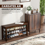 Taitiy Shoe Bench Storage Rubberwood, Entryway Bench with 3-Tiers Height Adjustable, Shoe Rack Front Door Entrance Organizer for Hallway Living Room, Mudrooms, Walnut,23.6"