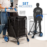 SereneLife Small Compact Folding Shopping Cart with Removable Waterproof Liner – 360° Swivel Wheels