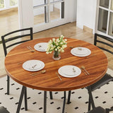 Round Dining Table Set for 4, Wood Tabletop & Heavy-Duty Steel Frame, 5-Piece Dinette with Chairs for Kitchen