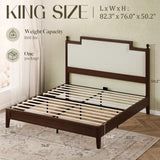 King Size Bed Frame with 50.2" Tall Upholstered Headboard, Walnut
