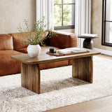LITTLE TREE Farmhouse Coffee Table, 47 Inches Wooden Center Tables with Rounded Corners, Rectangular Living Room Tables, Modern Low Cocktail Tea Furniture for Living Room (Rustic Brown)