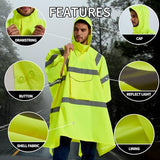 SRsafety Hi Vis Rain Poncho,High Visibility Rain Ponchos for Adults with Pocket,Safety Rain Jacket Stowable Conjoined Cap (yellow)