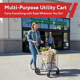 Foldable Shopping Cart with Wheels & Brake System - Heavy Duty Collapsible Utility Cart for Groceries & Laundry