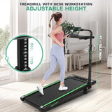 Treadmill with Desk Workstation & Adjustable Height, 450 LBS Weight Capacity, Folding Treadmill with 15% Incline, Bluetooth Speaker & App, Portable 3.5HP Walking Pad