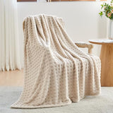NEWCOSPLAY Super Soft Queen Blanket Linen Premium Silky Flannel Fleece 3D Waffle Checkered Lightweight Bed Blanket All Season Use (Linen, Queen(90"x90"))