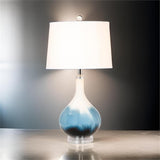Pemberly Row Table Lamps Set of 2, 28-Inch Blue Tone Glass Base, Linen Hardback Shade, 3-Way Switch, Max 100W Bulb, Elegant Lighting for Living Room or Bedroom Decor