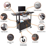 Line Leader Large AV Cart with Locking Cabinet & Drop Leaves, Rolling Height Adjustable Utility Cart