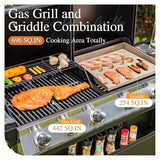 Sophia & William Propane Gas Grill and Griddle Combo with Porcelain-Enameled Cast Iron Grates, Dual Outdoor BBQ Grill with Flat Top Griddle