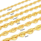 Nuragold 14K Real Yellow Gold Rope Diamond Cut Chain Lightweight Necklace