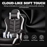 GTPLAYER Gaming Chair, Computer Gaming Chairs for Adults with Footrest, Height Adjustable PC Game Chair, Black-White