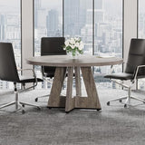 47-Inch Round Conference Table for 4-6 People, Wooden Meeting Room Table with Thicken Tabletop and Wood Base (Grey)