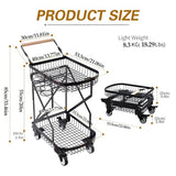 LeleCAT 2-Tier Storage Cart with Wheels, Heavy Duty Folding Rolling Cart