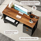 Bestier Computer Desk with Keyboard Tray, 55 inch Office Desk with Power Outlet, Modern Home Office Desk with File Drawer (Walnut with Black