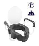 KMINA 4 Inch Soft Raised Toilet Seat with Handles and Lid, 220 lb Capacity, Fits Round & Compact Elongated Bowls up to 15" Wide, Tool-Free Clamp-On Riser, Black
