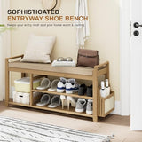 Homaxy 2-Tier Shoe Rack Bench with Side Holder, 39.4 in Bamboo Entryway Bench, Shoe Rack Organizer with Cushion for Front Entrance, Hallway Living Room Bedroom, Walnut and Light Brown