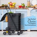 Stairs Climbing Shopping Cart w/Waterproof Basket Liner & 360° Swivel Wheels | Foldable