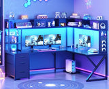 SEDETA L Shaped Gaming Desk with Storage Shelves and Hutch, Convertible 94.5" Computer Desk with Drawers