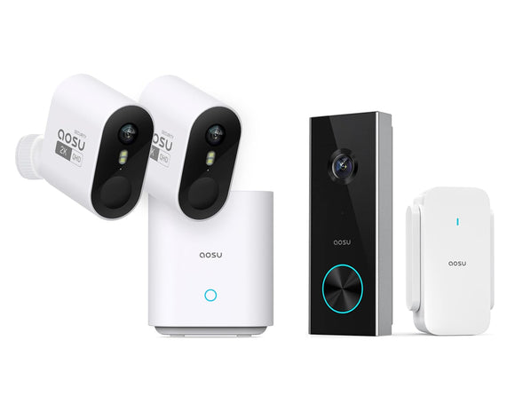 2K WirelessCam Pro System 2-Cam-Kit + 2K Doorbell Camera AOSU