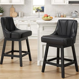REONEY Swivel Bar Stools Set of 3, 26" Upholstered Counter Height Barstool | Waterproof PU Leather Seat