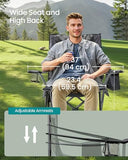 SONGMICS Camping Chair, Folding Oversized Chair, Comfortable and Heavy-Duty, 352 lb Weight Capacity, Adjustable Armrests with Cooler Bag, Storage Bag, Breathable Mesh, Slate Gray UGCB060G01