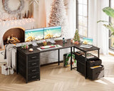 Coleshome L Shaped Computer Desk with 6 Drawers & Power Outlet