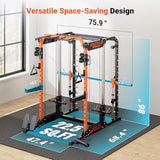 Smith Machine with Independent Dual-Pulley System, 1700LBS Adjustable Cable Crossover Squat Rack, Multi-Functional Power Cage for Home Gym
