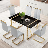 CTPNMCIN Modern Dining Table Set for 6, 55'' Dining Room Table Set with 6 Faux Leather Chairs