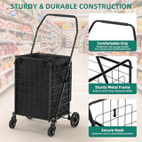 Folding Shopping Cart with Liner, Foldable Grocery Cart with Wheels for Seniors