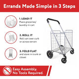 Foldable Shopping Cart with Wheels & Brake System - Heavy Duty Collapsible Utility Cart for Groceries & Laundry