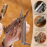 High-end Professional Multitool Pliers 15-in-1 Stainless Steel with Safety Lock 7-inch Multi Tool Foldable Pliers with Large Saw Blade Wire Cutter Scissors and Screwdirver Set Camping Survival for Man