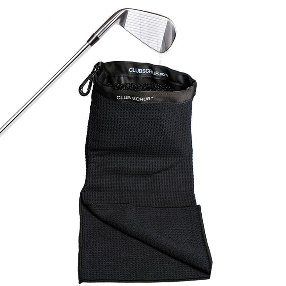 Club Scrub Golf Club and Ball Cleaning Pouch, Black, Golf Towel, Microfiber, Waterproof, Machine Washable