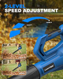 LUXTER Cordless Leaf Blower 320 CFM & 120 MPH Brushless Electric Leaf Blowers 2-Levels Variable Speed with 2 X 4.0Ah Battery and Fast Charger Included