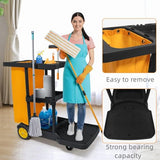 tonchean Commercial Janitorial Cart, 3-Shelf Large Capacity Housekeeping Cart with 25 Gallon Vinyl Bag