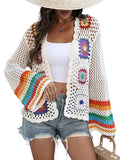 AUGCONE Crochet Cardigans for Women Lightweight Cardigan Colorful Sweaters(Apricot, XL