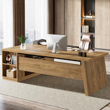 78" L Shaped Desk with Drawers, Large Executive Office Desk with File Cabinet and Shelves, Brown