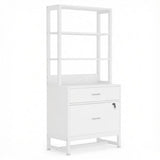 White 2-Drawer File Cabinet with Bookshelf, Filing Cabinet with Open Storage, Office Storage Unit for Home Office, Legal, A4 Size, Wood File Cabinets for Home Office, Printer Stand with Storage Shelf