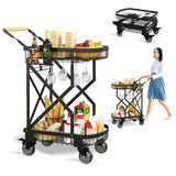 2-Tier Foldable Shopping Cart with Wheels for Groceries, Grocery Store Cart with 360° Rolling Swivel Wheels