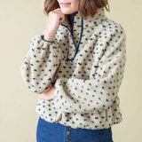 Talakeno Womens Fleece Sweatshirt Half Zip Sherpa Pullover Jackets Warm Long Sleeve Vintage Hiking Coat with Pockets(Blue,S)