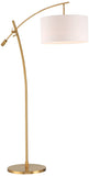 Possini Euro Design Raymond Modern Arc Floor Lamp 69" Tall Warm Gold Metal Adjustable Boom Arm White Linen Drum Shade Decor for Living Room Reading House Bedroom Home Office House