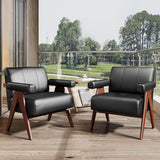 Black Leather Accent Chairs Set of 2, Mid Century Modern Accent Chair, Side Arm Chairs for Living Room