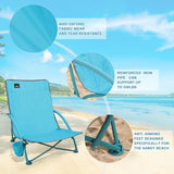 NORTHROAD Low Folding Beach Chair,Portable Lightweight Lowback Sling Chair, Outdoor Low Seat Camping Chair w/Cup Holder & Carry Bag for Sand Camping Lawn Picnic Festival, Blue
