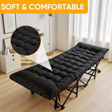 Northroad Camping Cot with Thick Mattress,Quick Set-Up Sleeping Cots with Side Pocket for Outdoor Camping, Office Nap, Home Garden, Beach, Travel, Black