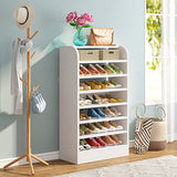 Tribesigns Shoe Rack, 8-Tier Tall Shoe Shelf, Wooden Shoe Storage Cabinet, White